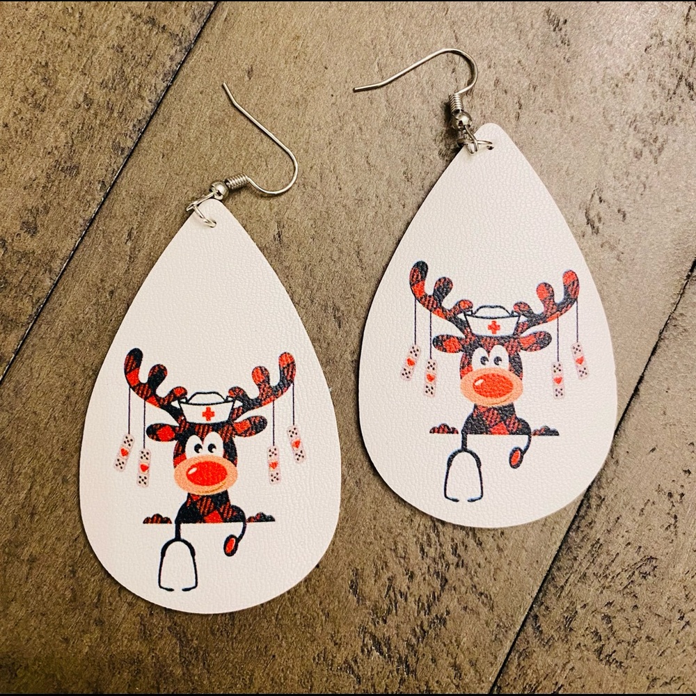Nurse or Doctor Christmas Deer Earrings